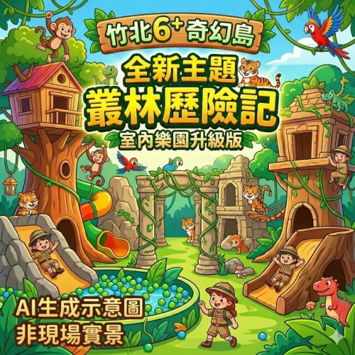 【竹北】6+Plaza廣場3F【叢林歷險記】追風奇幻島集團 親子票 1張/4張/6張組 紙本票券