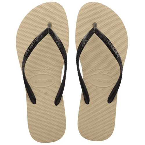 巴西人字拖Havaianas 女款 Slim logo metallic/沙金黑扣