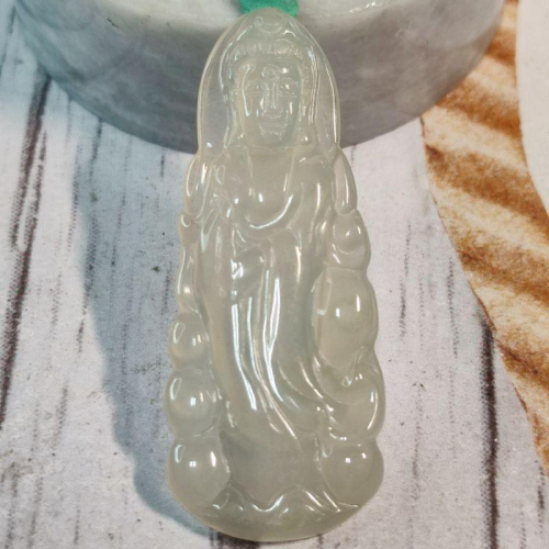 ?慈悲普渡?天然緬甸玉A貨翡翠-白冰 精雕 觀音/站觀音【92jade 遇見善緣】現貨特惠 翡翠觀音 玉觀音 觀音玉墬