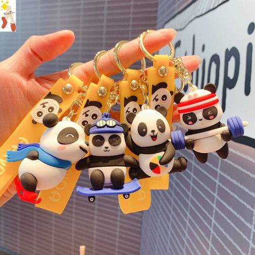 揹包書包墩可愛汽吊墜冰精緻掛件女熊貓鑰匙扣墩車鑰匙掛飾