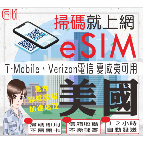 ├匠心_eSIM┤美國網卡 美國上網卡 T-Mobile電信 美國網路卡 美國sim卡 夏威夷 紐約 芝加哥美國esim