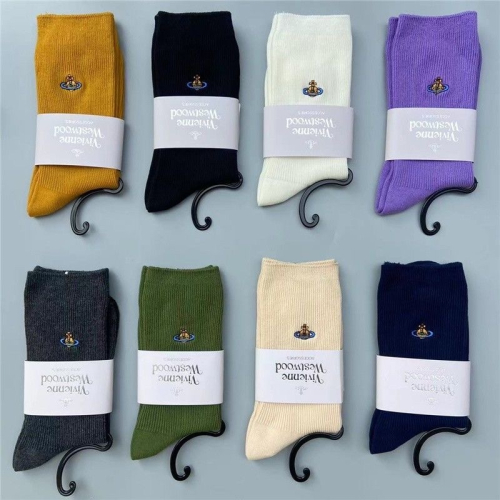 Viviennewestwood 新款土星襪子 刺繡純色簡約雙針百搭 中筒純棉 堆堆襪