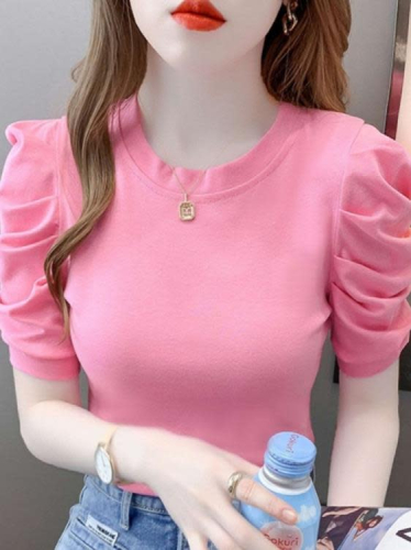 DearGod正韓女裝甜美修身2022夏季新款設計感小眾泡泡袖純棉短袖t恤女裝上衣ins潮