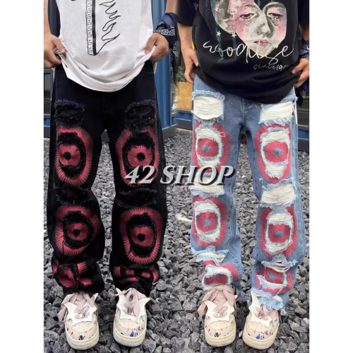 ?? ???? ?????? | 歐美重工刺绣破洞牛仔褲