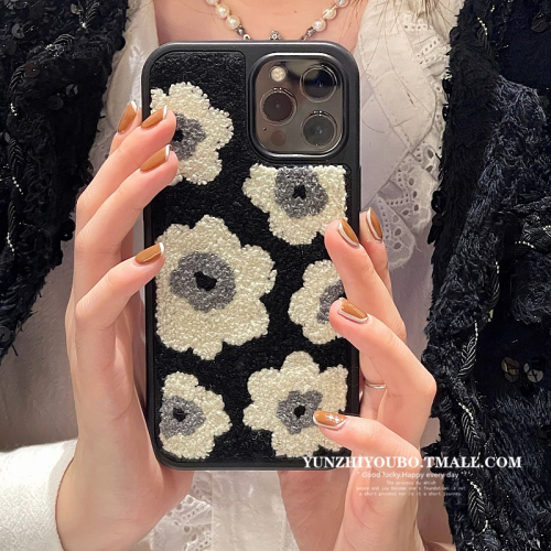 復古秋冬絨布花朵適用iphone13/12promax蘋果11手機殼iphonex硅膠xsmax個性xr日韓8plus女
