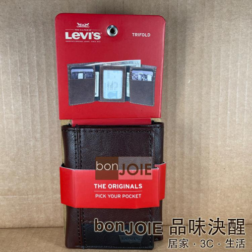新款吊卡裝 Levi＇s 深咖啡色 三折直立式透明窗皮夾 ( 混搭風 ) Levis 三折式 短夾 實物拍攝 皮夾