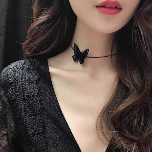 ????????｜現貨｜夏日復古暗黑少女心薄紗蝴蝶項圈鎖骨鏈項鍊女