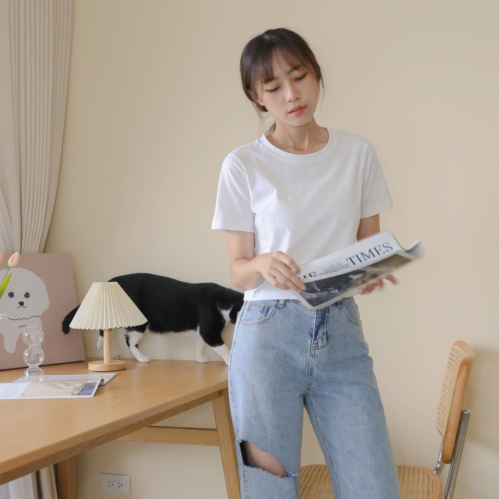 【Our Studio】素面多色圓領短版Tee 白色 芥末黃色 麻灰色 焦糖棕色 黑色(現貨)