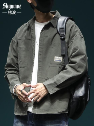 襯衫 美式復古水洗工裝男寬松加肥加大碼棉質潮流休閒長袖襯衣外套