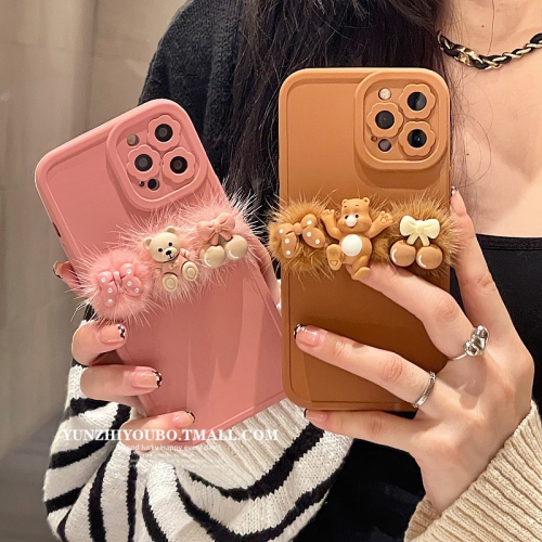 立體毛球蝴蝶結小熊適用iphone13/12pro max蘋果11手機殼iphonex軟硅膠xsmax創意x/xr日韓8