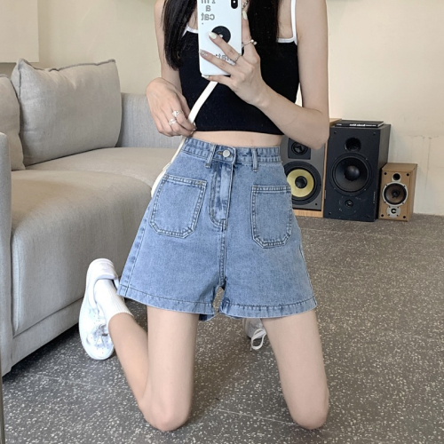 大碼牛仔短褲女2022夏季新款韓版高腰寬松A字熱褲顯瘦百搭闊腿褲