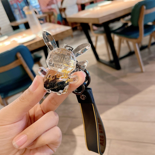 網紅潮玩黑金流沙鑰匙扣男女創意漂浮個性可愛車鑰匙掛件熊貓恐龍
