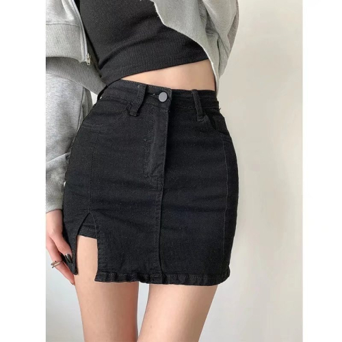 大碼胖妹妹mm開叉牛仔半身裙女夏季高腰復古包臀短裙百搭A字褲裙