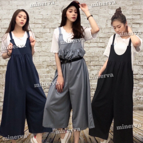 蜜納娃 實拍 正韓 寬鬆 oversize 大尺碼 素色棉質可調肩帶吊帶寬褲 闊腿褲 寬管褲 寬褲裙 連身褲 寬褲
