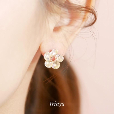 【winya 韓國飾品 現貨 】正韓 閃耀 炫彩 水鑽花 耳環 限量現貨