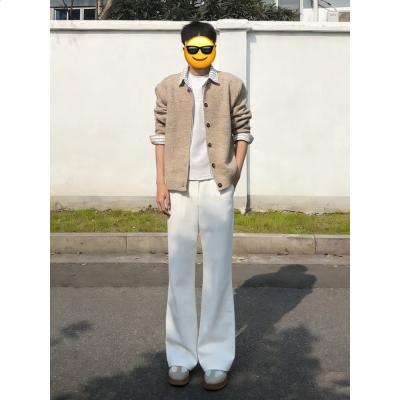 張凌赫同款白色牛仔褲男春季顯瘦提檔微喇褲子cleanfit窄版直筒褲