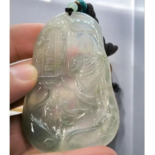 天然緬甸A貨翡翠 玻璃種【臺證】如來佛祖 阿彌陀佛 佛光普照 西天取經 玄奘取經 吊墜。大件厚裝 附證書 大師證