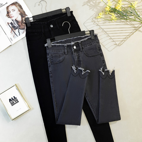 黑色牛仔褲女2022年新款春夏季高腰顯瘦小腳褲大碼胖妹妹mm褲子潮