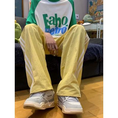 多巴胺速幹三條槓運動褲男夏情侶美式傘兵褲冰涼防曬直筒闊腿褲子
